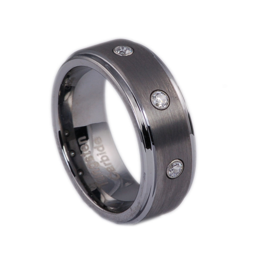 8mm Tungsten Carbide Wedding Band Ring CZ - Picture 2 of 2